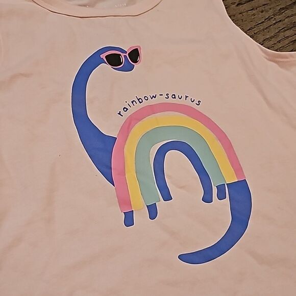 Rainbow-saurus muscle tank top size L 100% cotton girls 12-14 - Picture 2 of 5